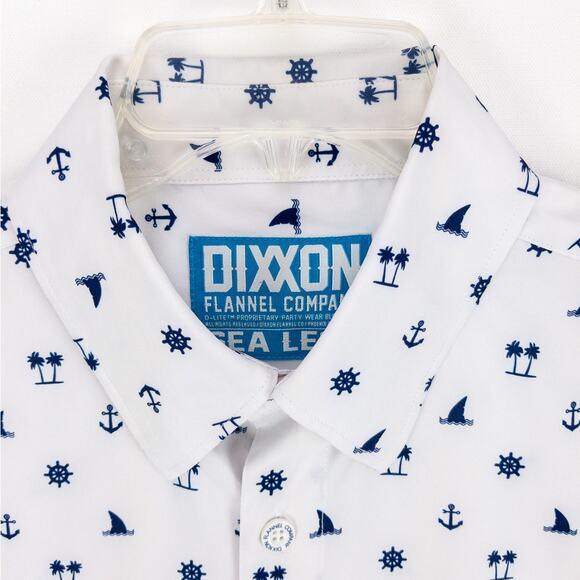 Dixxon Short Sleeve Button Up Men's Small White Blue Nautical "Sea Life" Logo - Picture 2 of 14